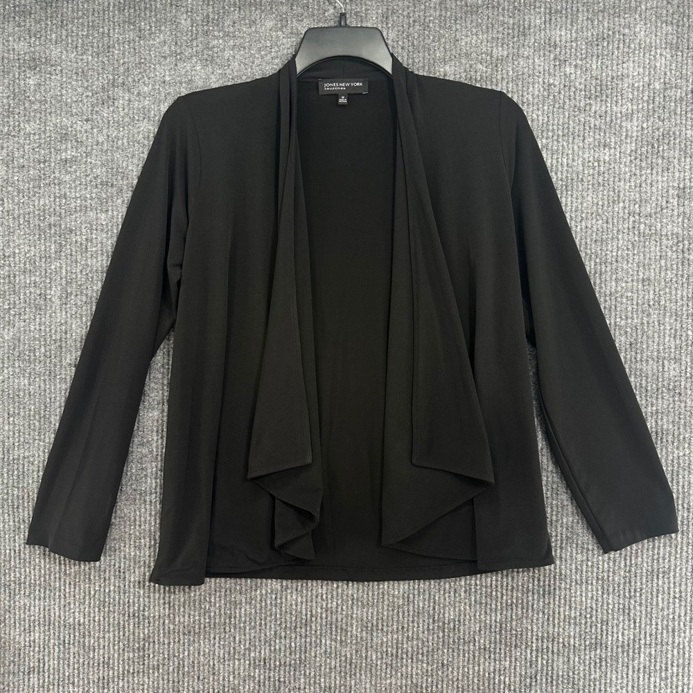 Jones New York Cardigan Womens Medium Black Excellent Draped Open Front Layer